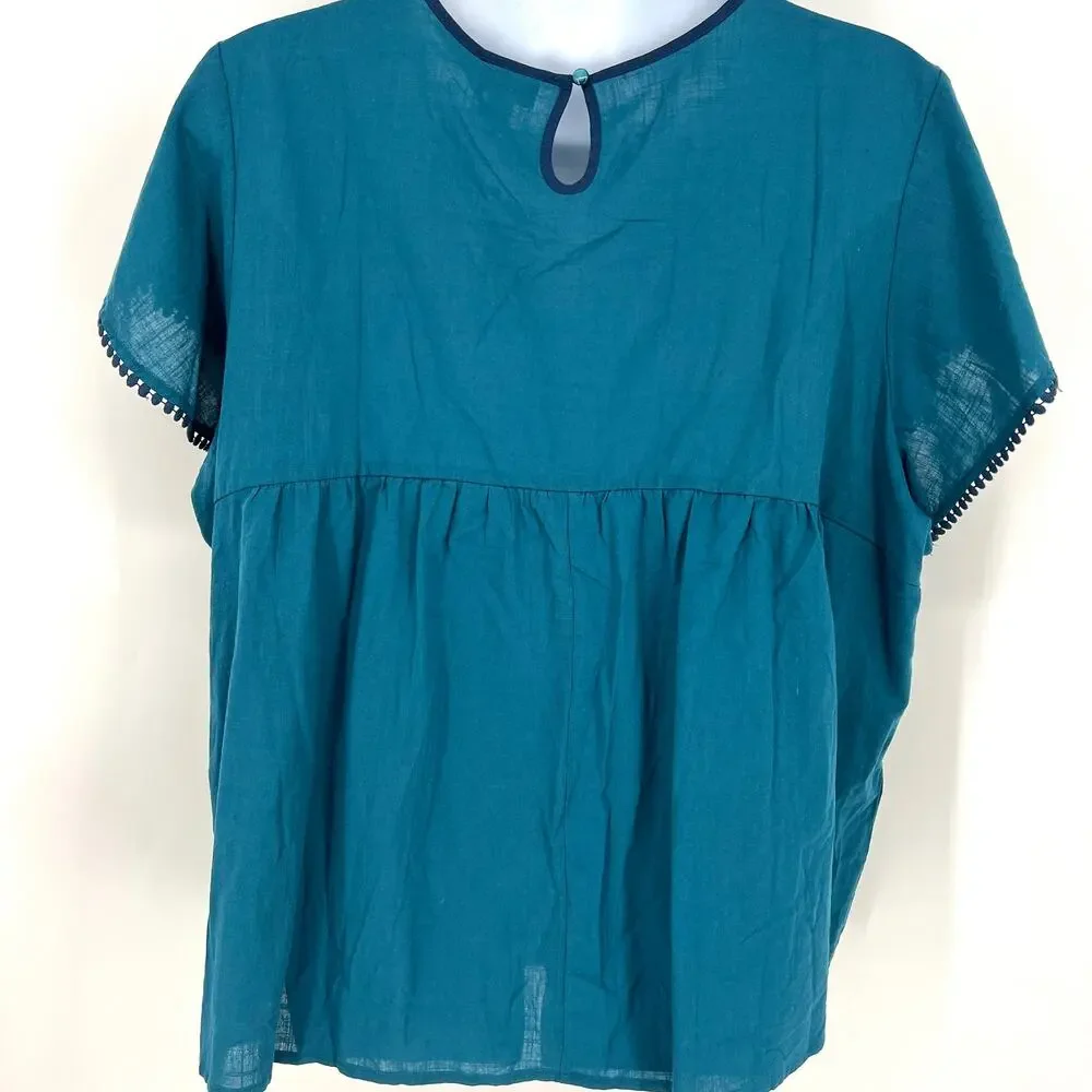 LuLaRoe Teal Boho22 Paisley Embroidered NWT Top Size 3XL